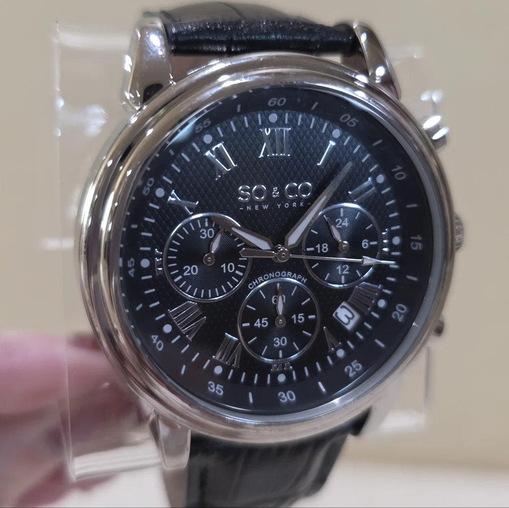 SO&CO New York Tribeca Chronograph Black Silver Sub Dial Men's Wrist Watch 5059